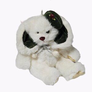 Russ Berrie Bombay White Christmas Teddy Bear 7 Inch Plush Stuffed Animal Toy